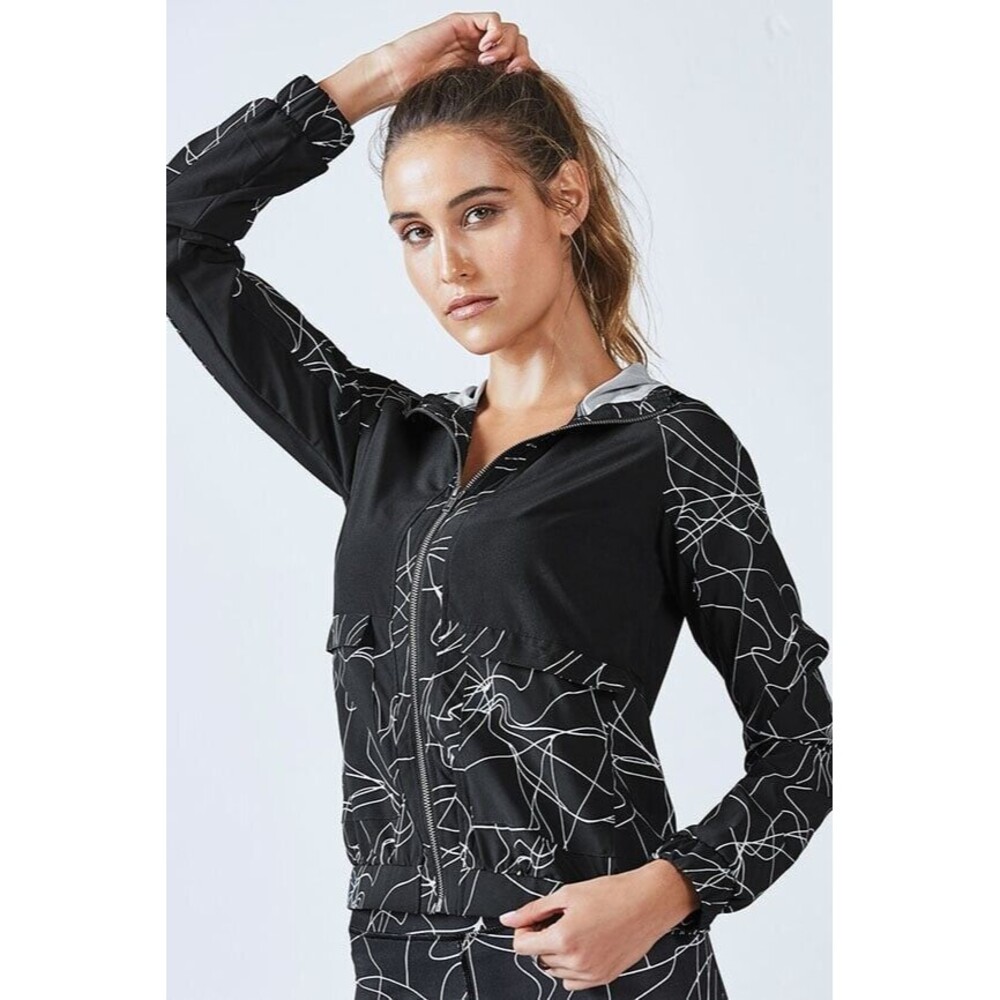 Fabletics Jiae Lightweight Jacket Black White Scribble Women's Size Large - Picture 2 of 15